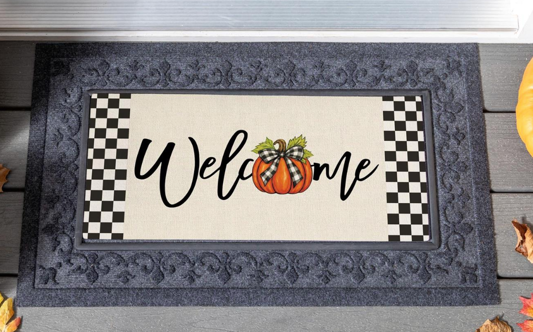 Checkered Bow Pumpkin Sassafras Switch Mat Doormat Insert