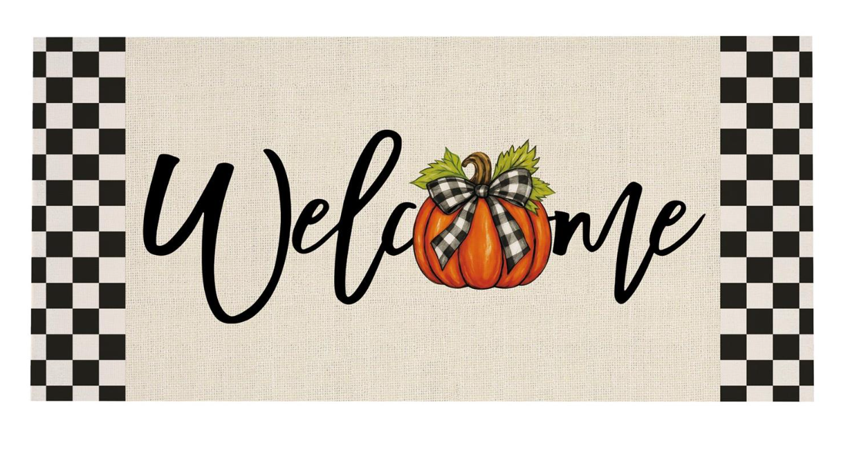 Checkered Bow Pumpkin Sassafras Switch Mat Doormat Insert