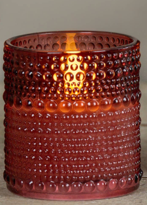 Burgundy Dotted Glass Flameless LED Candle - 2 Sizes