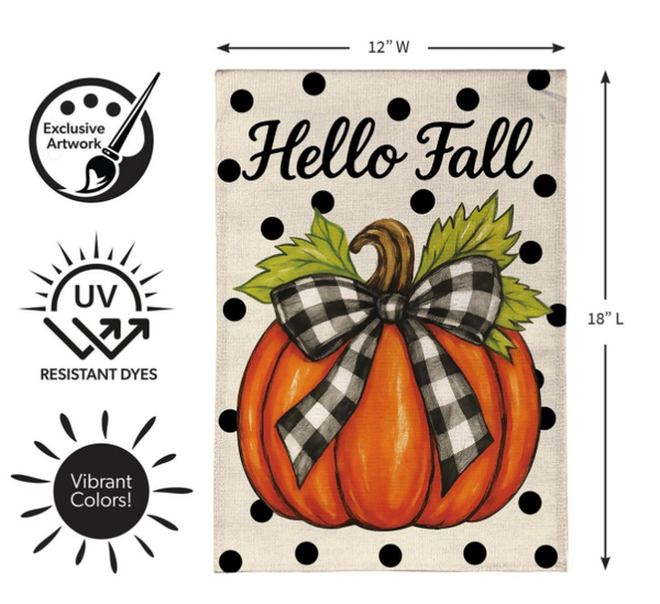 Hello Fall Checkered Bow Pumpkin Garden or House Flag