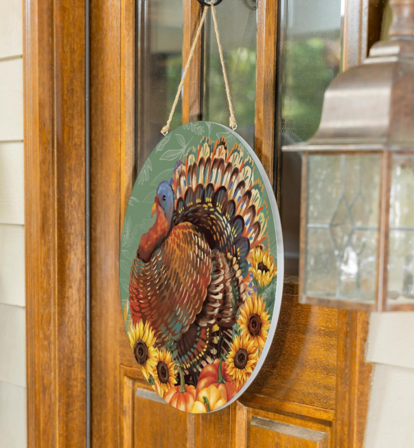 Harvest Blossom Turkey Wooden Door Hanger - 18"
