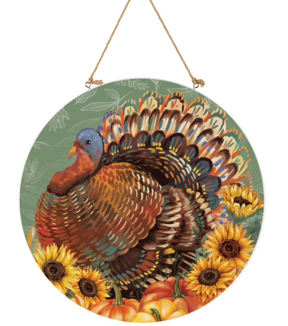 Harvest Blossom Turkey Wooden Door Hanger - 18"