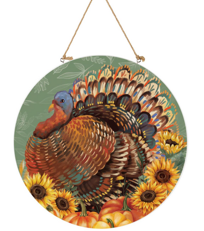 Harvest Blossom Turkey Wooden Door Hanger - 18"