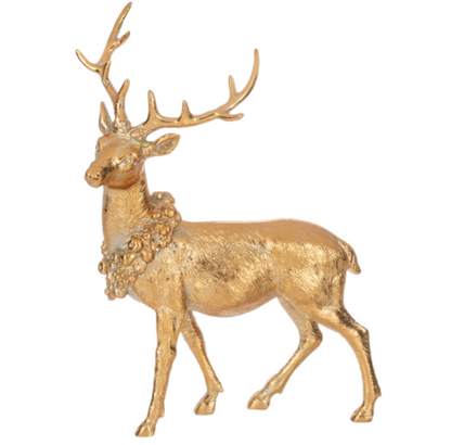 Gold Deer with Wreath Statuary - Christmas Decor 2 Styles