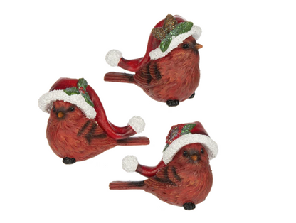 Christmas Resin Cardinal with Santa Hat - 3 Styles