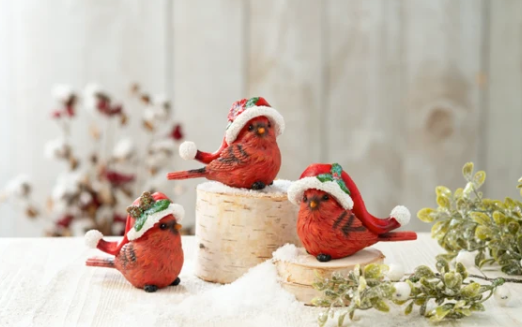 Christmas Resin Cardinal with Santa Hat - 3 Styles