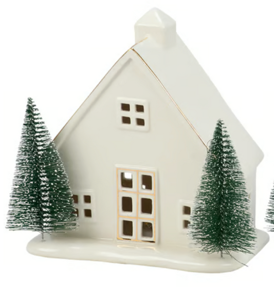 Christmas Lighted Stoneware House Statuary - 2 Designs
