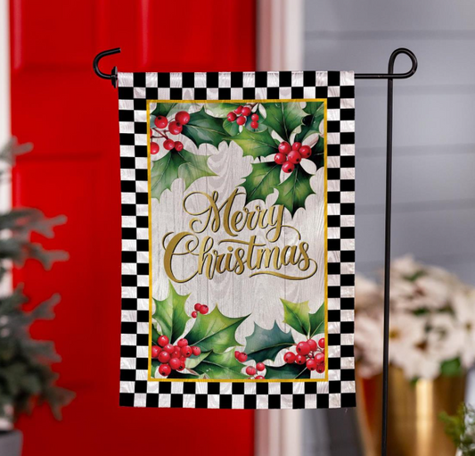 Merry Christmas Holly Garden Flag