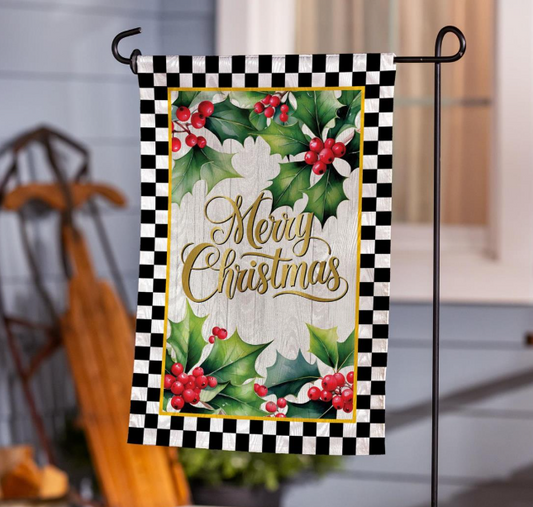 Merry Christmas Holly Garden Flag
