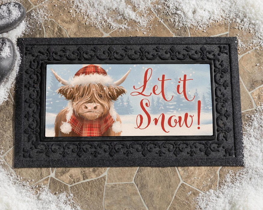 Holly Homestead Let It Snow Highland Cow Coir Sassafras Door Mat Insert