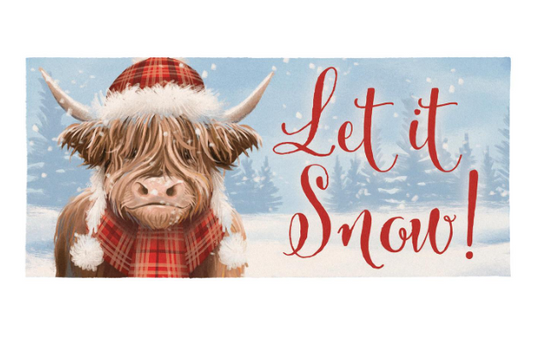 Holly Homestead Let It Snow Highland Cow Coir Sassafras Door Mat Insert