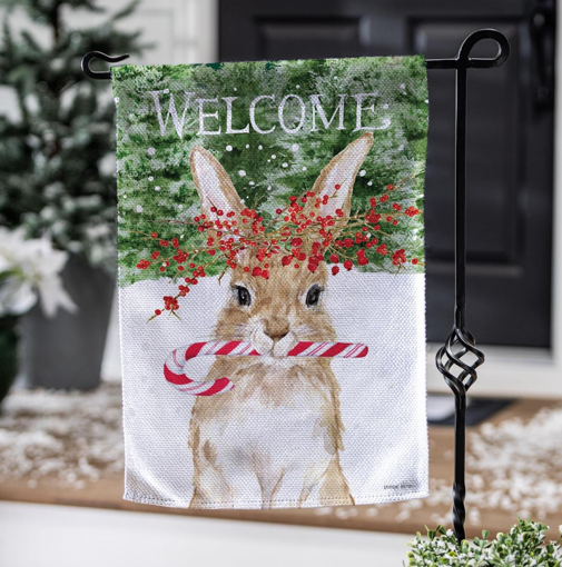 Candy Cane Rabbit Christmas Garden Flag