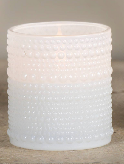 White Dotted Glass Flameless LED Candle - 2 Sizes