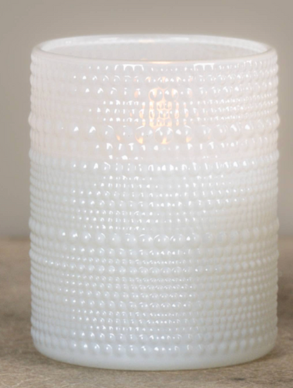 White Dotted Glass Flameless LED Candle - 2 Sizes