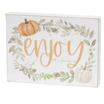 Welcome Fall or Enjoy the Season Watercolor Pumpkin Box Sign, 2 Options