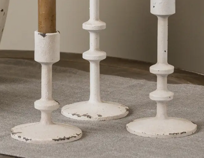 Aged White Taper Candle Holder - 3 Sizes