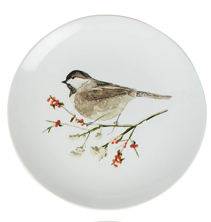 Bird on WInter Branch Stomeware Plate - 4 Options