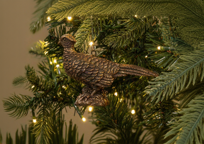Antiqued Goldtone Pheasant Christmas Ornament