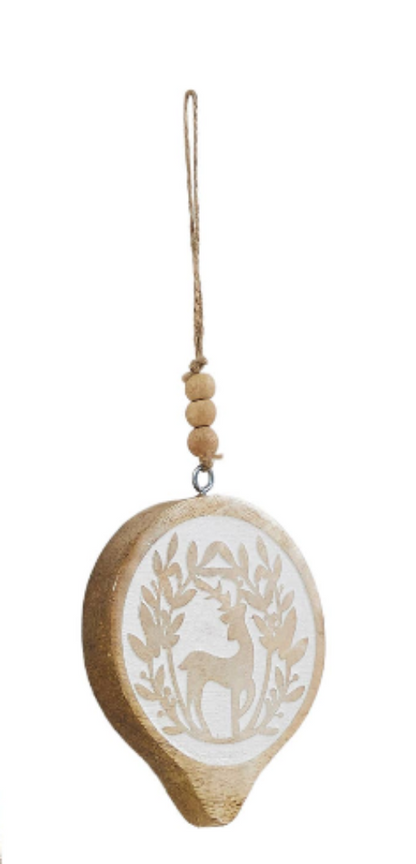 White Washed Winter Forest Deer Wooden Christmas Ornament - 3 Designs