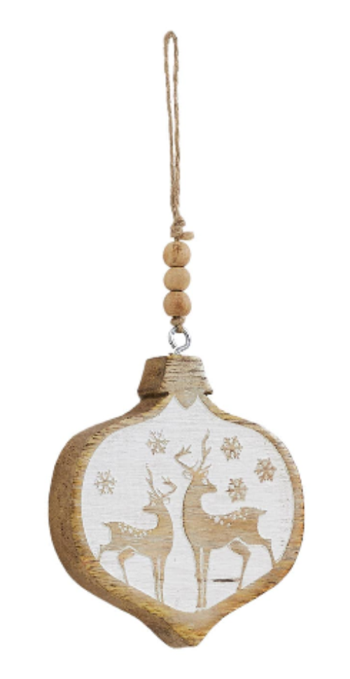 White Washed Winter Forest Deer Wooden Christmas Ornament - 3 Designs