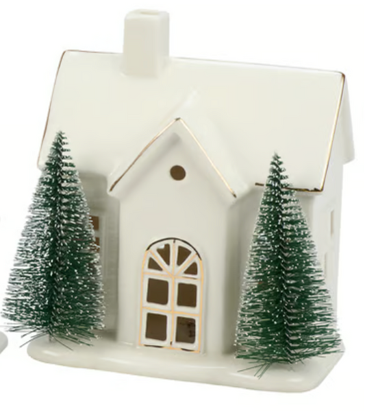 Christmas Lighted Stoneware House Statuary - 2 Designs