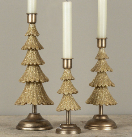 Gold Christmas Tree Taper Candle Holder - 3 Sizes Holds one inch taper