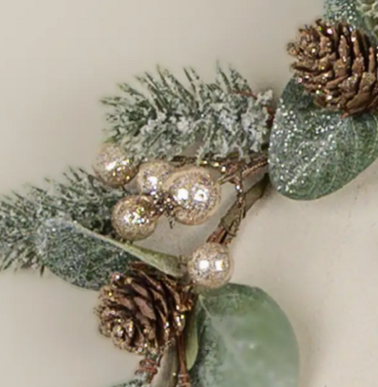 Glittered Gold Berry and Pine Candle Ring