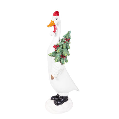 Resin Christmas Goose Statuary 9.5" - 2 Options
