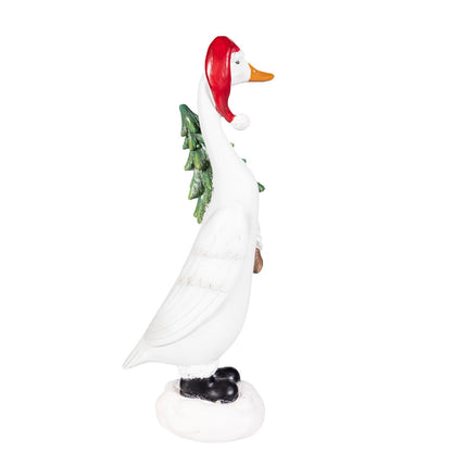 Resin Christmas Goose Statuary 9.5" - 2 Options