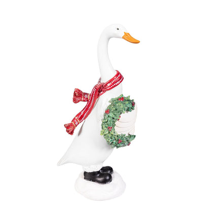 Resin Christmas Goose Statuary 9.5" - 2 Options