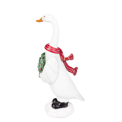 Resin Christmas Goose Statuary 9.5" - 2 Options