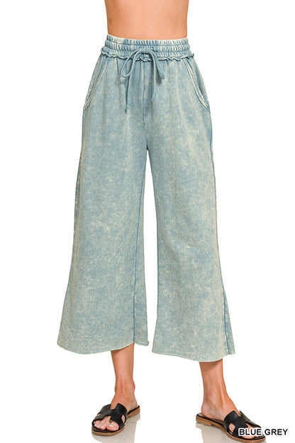 Washed French Terry Palazzo Sweatpants With Pockets