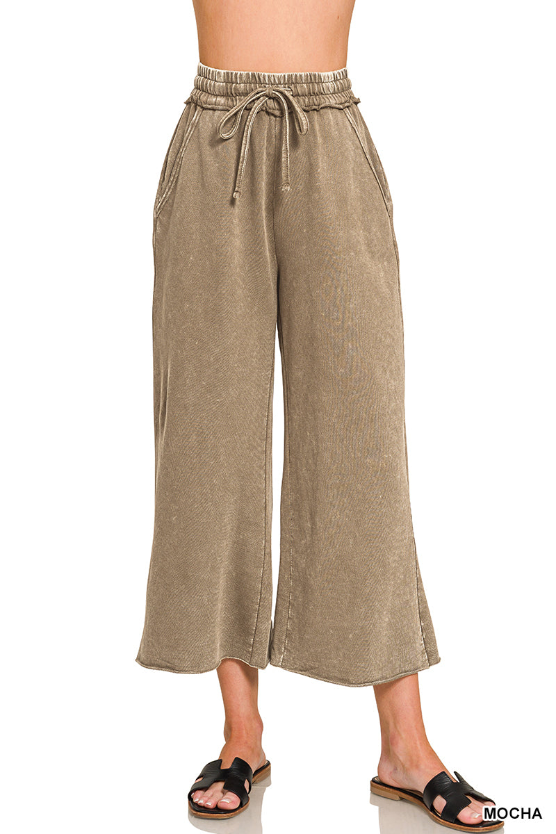 Washed French Terry Palazzo Sweatpants With Pockets