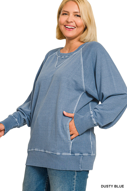 Pigment Dyed French Terry Pullover With Pockets - Color Options