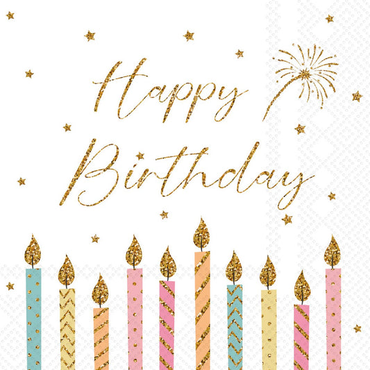Happy Birthday Candles Paper Cocktail Napkins Pack of 20