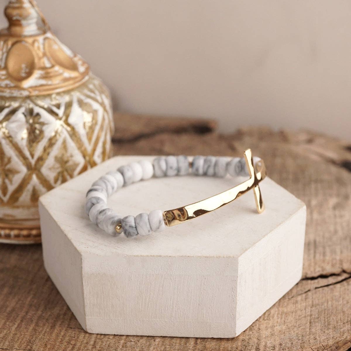 Beaded Rondelle Acrylic Cross Bracelet