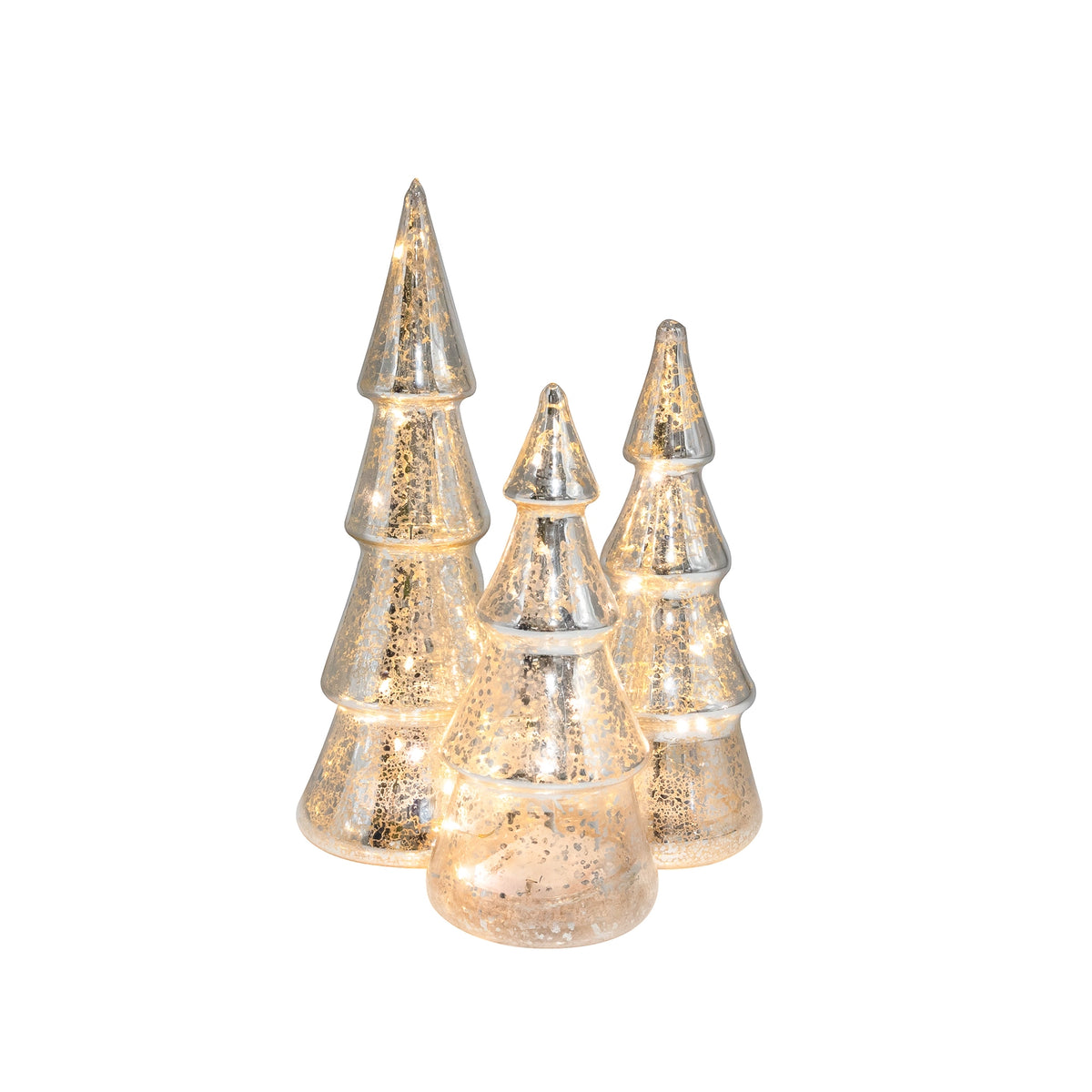 Silver Mercury Glass Lighted Trees with Timer - 3 Sizes