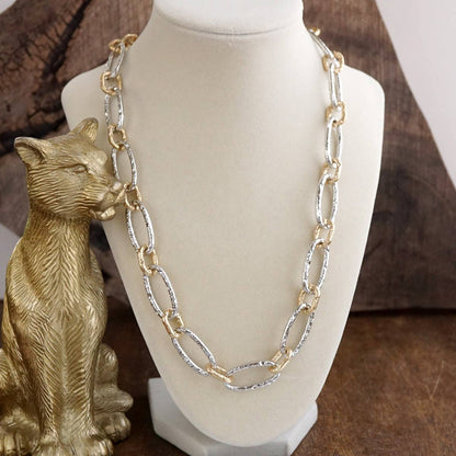 Elongated Textured Two Tone Chain Necklace