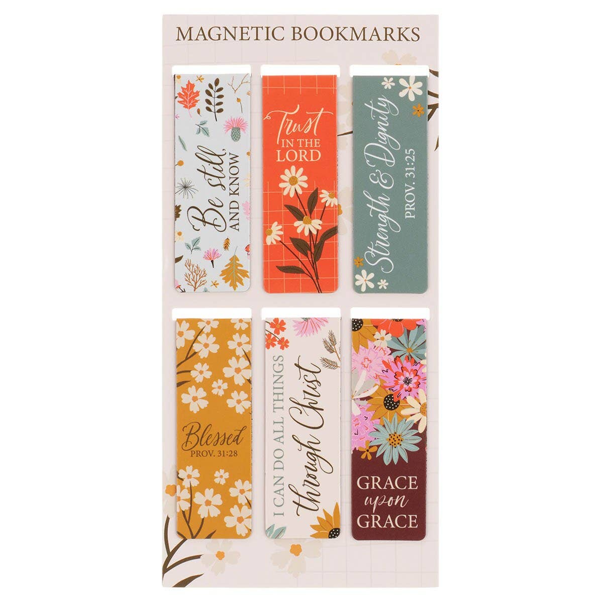 Rooted in Grace Magnetic Bookmark Set Multi Floral with Scripture