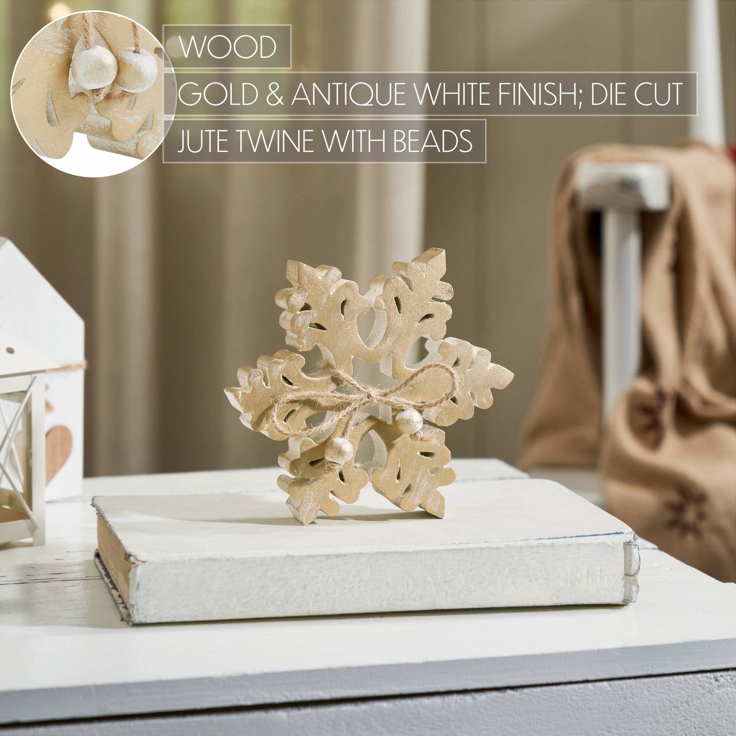 Brushed Gold Wooden Snowflake Christmas/Winter Decor - 2 Size Options