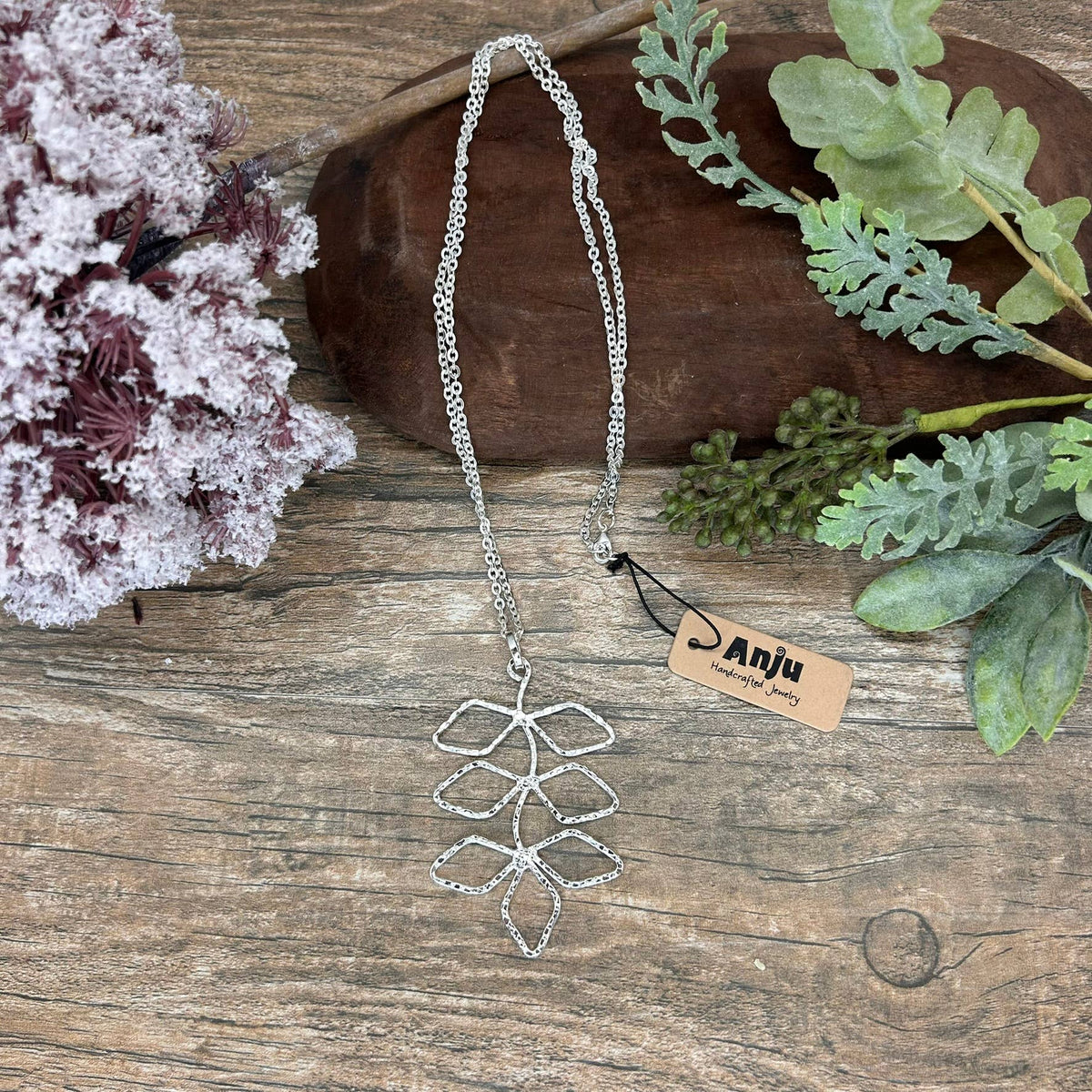 Silver Plated Pendant Necklace - Leafy Branch