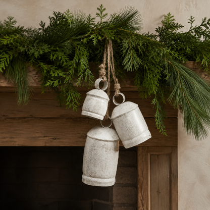 White Washed Gold Glitter Metal Christmas Bell  - 4.5, 5.75, or 7.5 inch