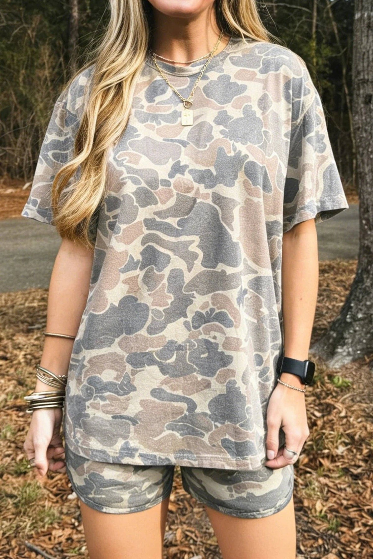 Camouflage Two Piece Tee & Shorts Lounge Set Outfit
