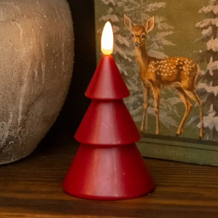 Red 3D Flameless Smooth Christmas Tree Candle - 3 Size Options