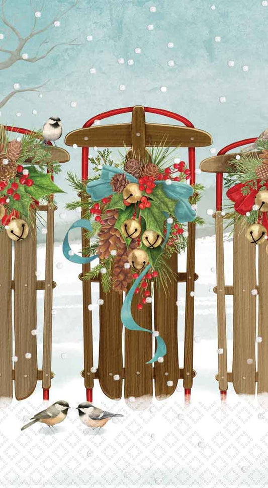 Tree Farm Sleighs Christmas Paper Guest Towel - 16 Per Pack