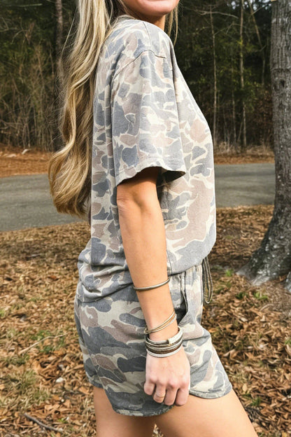 Camouflage Two Piece Tee & Shorts Lounge Set Outfit