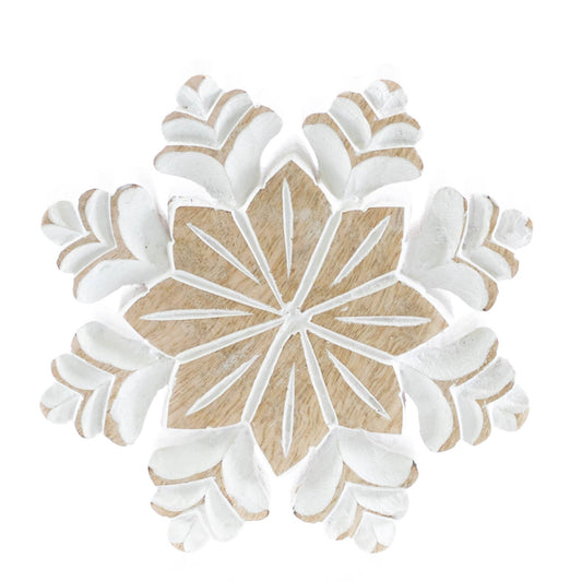 Carved Mango Wood Snowflake Sitter