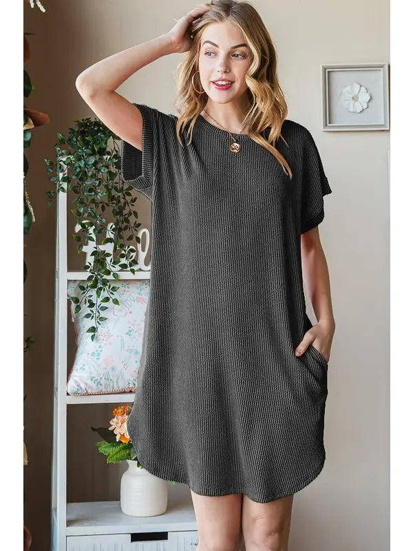 Ribbed Dress with Side Pockets - Choose Your Color
