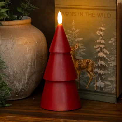 Red 3D Flameless Smooth Christmas Tree Candle - 3 Size Options