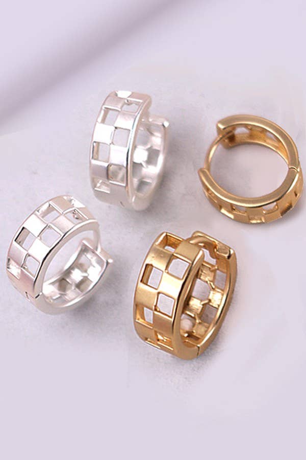 Mini Cutout Checker Hoop Huggie Earrings